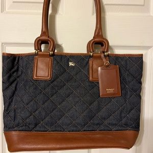 Authentic large Burberry denim and leather trim tote- Gorgeous!